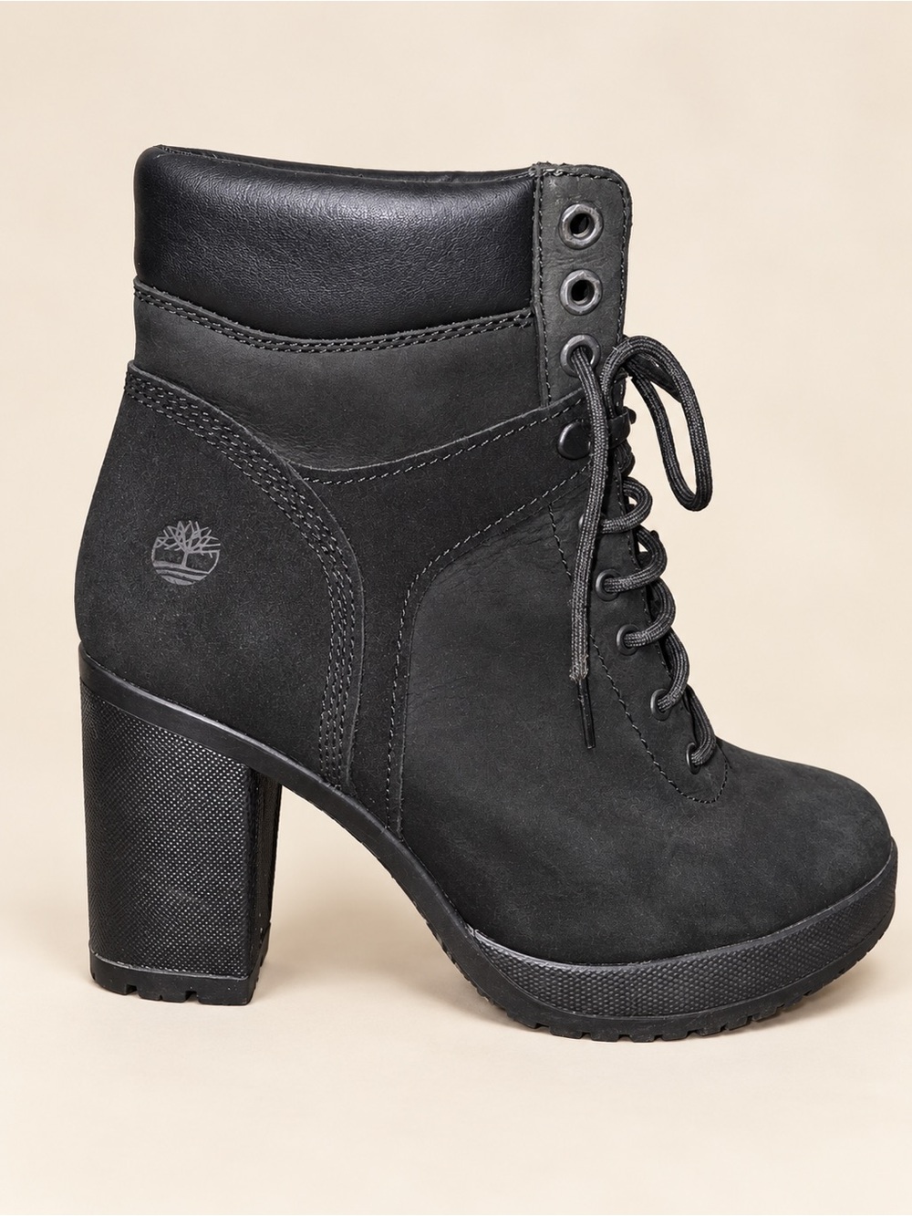 Timberland Black Lace-Up Suede Heeled Ankle Boot